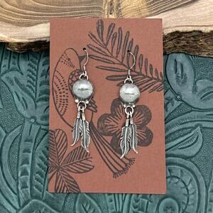 1990s SOUTHWEST STYLE Sterling Silver Double Feather Half Dome Dangle Earrings
